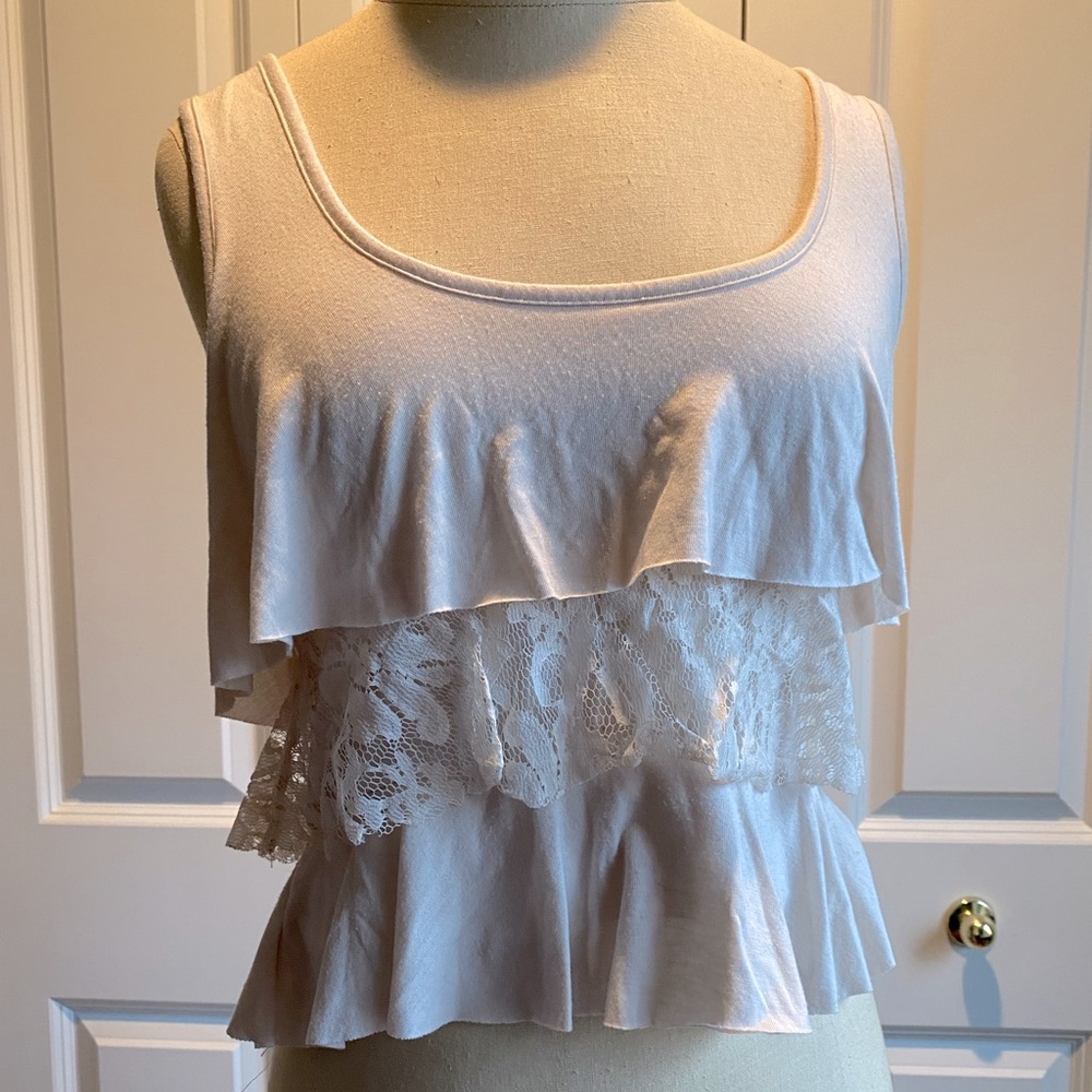 Ruffled layered tank top, light cream color